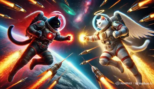 Cosmic Cats in Epic Space Duel Over Earth – AI Generated Video | Hailuo AI