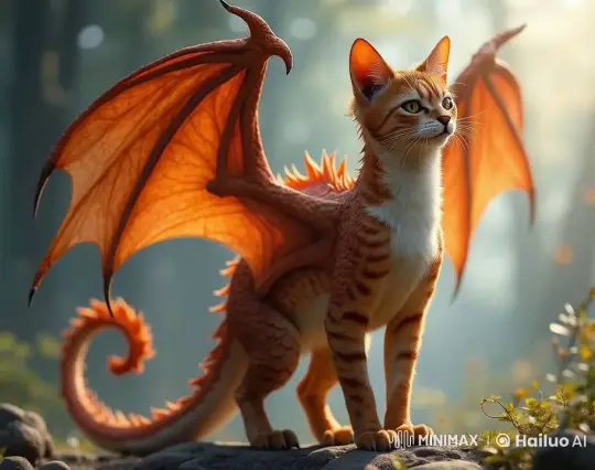 Dragon-Cat Hybrid Creature in Serene Forest Setting – AI Generated Video | Hailuo AI