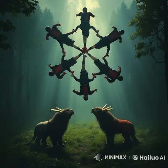 Mystical Forest: Figures Levitate in Star Formation – AI Generated Video | Hailuo AI