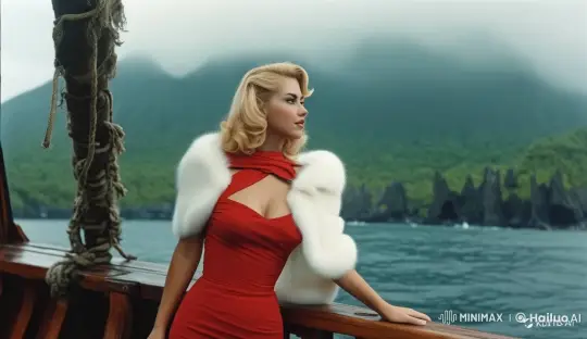 Elegant Woman Amidst Misted Cliffs and Ocean Waves – AI Generated Video | Hailuo AI