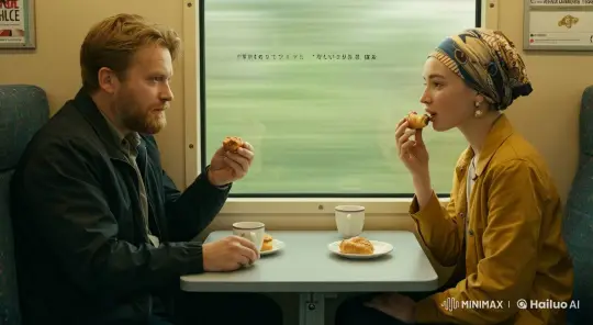 Couples' Intimate Breakfast in a Moving Train Coach – AI Generated Video | Hailuo AI