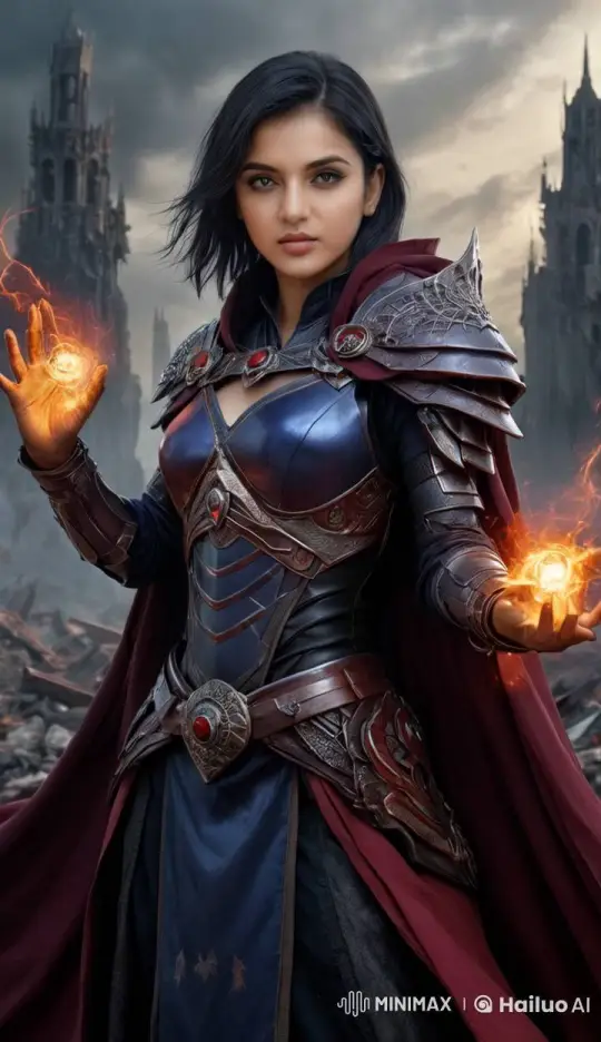 Mystical Sorceress Showcases Magic in Desolate Realm – AI Generated Video | Hailuo AI