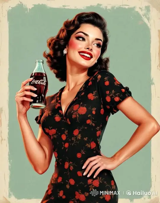 Vintage Glamour: Model Poses with Coca-Cola – AI Generated Video | Hailuo AI