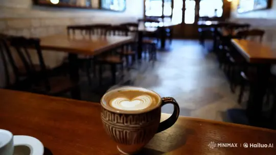 Coffee Mug Close-Up with Heart-Shaped Foam and Text – AI Generated Video | Hailuo AI