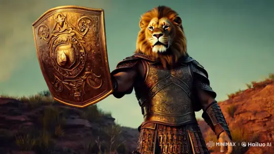 Bronze-Armored Lion Warrior in Majestic Landscape – AI Generated Video | Hailuo AI