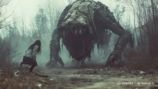 Woman Faces Monstrous Threat in Foggy Forest – AI Generated Video | Hailuo AI