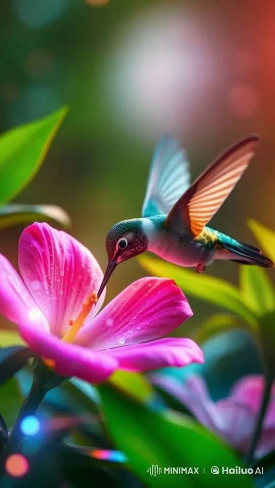 4K Live2D Hummingbird Feeds on Radiant Flower – AI Generated Video | Hailuo AI