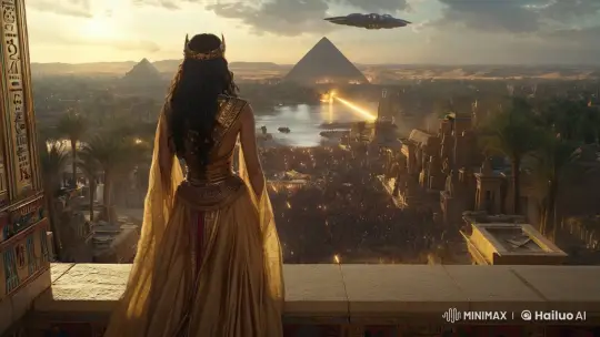 Egyptian Sunset: Ancient City Meets Futuristic Arrival – AI Generated Video | Hailuo AI