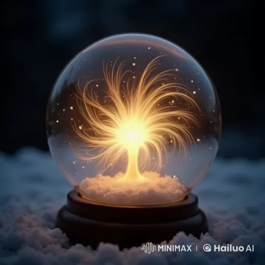 Golden Tree Snow Globe Illuminates Serene Scene – AI Generated Video | Hailuo AI