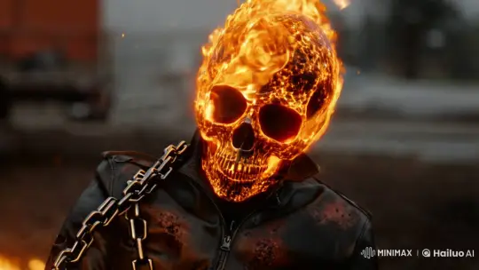 Intimate Close-Up of Ghost Rider's Fiery Skull – AI Generated Video | Hailuo AI