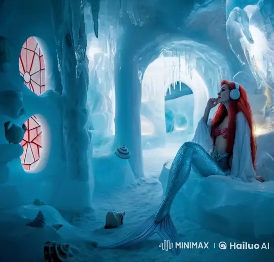 Mermaid in Enchanted Ice Cave with Red Hair – AI Generated Video | Hailuo AI