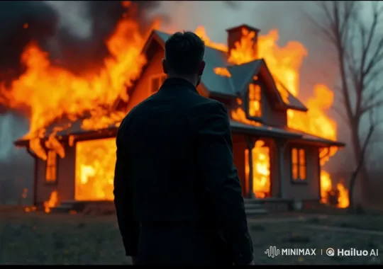 Man Avenges Family, Triumphantly Watches Burning Mafia Boss's House – AI Generated Video | Hailuo AI
