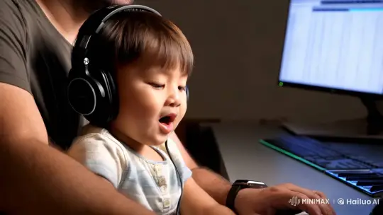 Intimate Father-Daughter Moment at Modern Desk – AI Generated Video | Hailuo AI