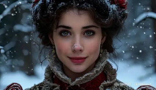 Young Girl's Serene Portrait in Snowy Forest – AI Generated Video | Hailuo AI