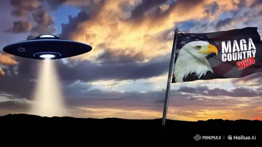 MAGA 2024: Flying Saucer Over Flag at Sunset – AI Generated Video | Hailuo AI