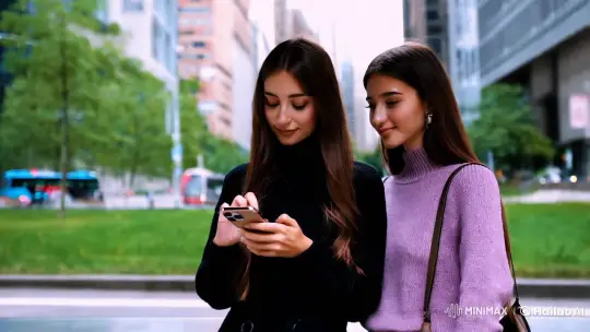 Confident Young Women at a City Bus Stop – AI Generated Video | Hailuo AI