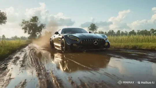 Mercedes Transforms into Human, Apple, and Cucumber on Muddy Path – AI Generated Video | Hailuo AI