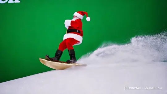 Santa Claus Surfs on Heineken Bottle Cap in Festive Scene – AI Generated Video | Hailuo AI