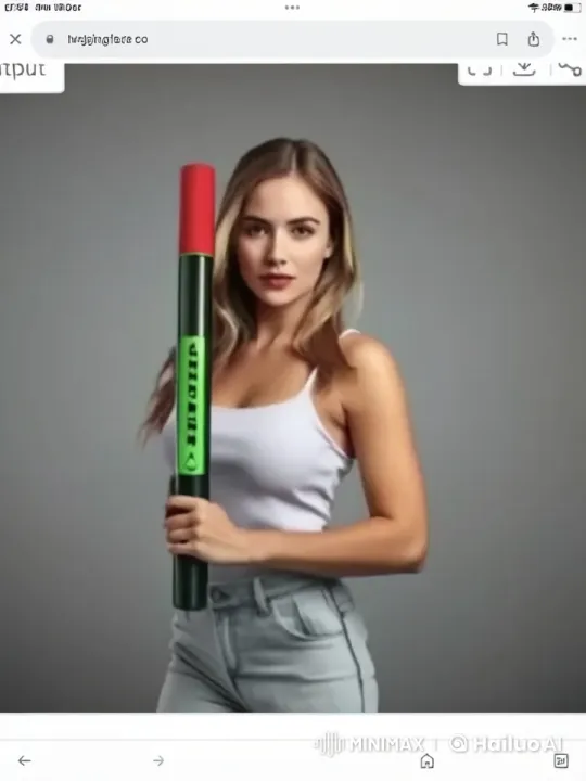 Young Woman Holding Marker Against Gray Background – AI Generated Video | Hailuo AI
