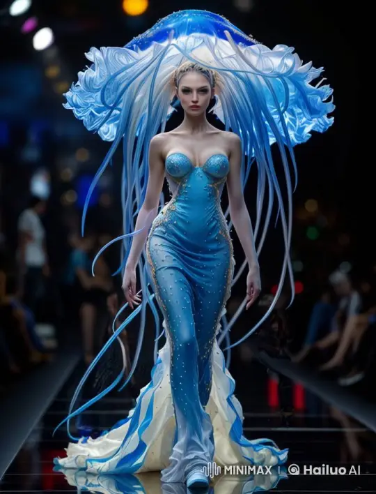 Futuristic Jellyfish-Inspired Dress Runway Show – AI Generated Video | Hailuo AI