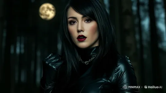 Mystery Woman in Moonlit Forest, Poised and Alert – AI Generated Video | Hailuo AI