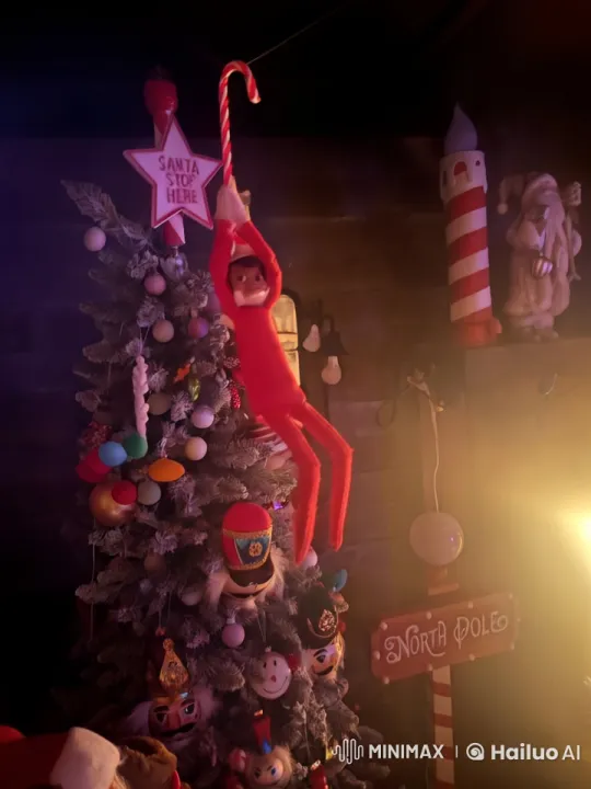 Elf on the Shelf Swings in Festive Christmas Scene – AI Generated Video | Hailuo AI