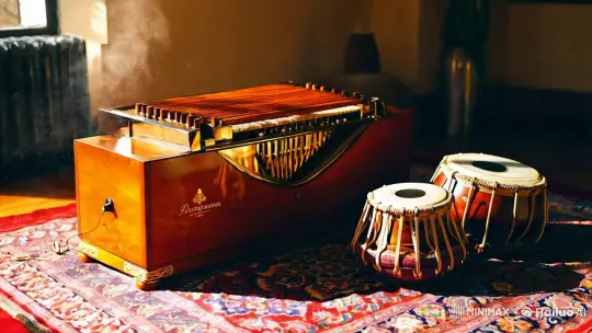 Harmonium and Tabla in Serene Golden Light – AI Generated Video | Hailuo AI