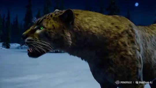 Panther-Wolf Hybrid in Moonlit Snow: A Hyper-Realistic Study – AI Generated Video | Hailuo AI