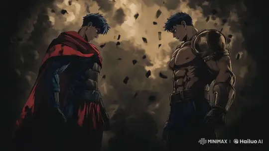 Muscular Men Embrace in Dramatic Live2D Scene – AI Generated Video | Hailuo AI