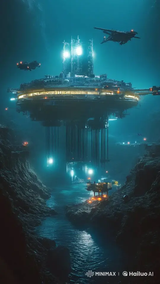 Innovative Underwater Base in Dark, Cold Abyss – AI Generated Video | Hailuo AI