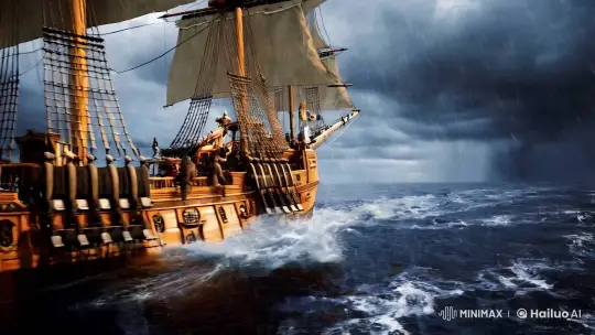 Pirate Ship Battles Storm: A Cinematic Voyage – AI Generated Video | Hailuo AI