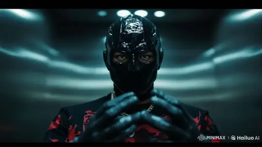 Asian Man in Latex Mask: Eerie Elevator Portrait – AI Generated Video | Hailuo AI