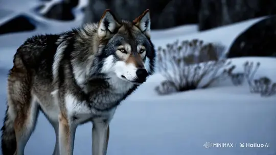 Solitary Wolf in Harsh Arctic Landscape – AI Generated Video | Hailuo AI