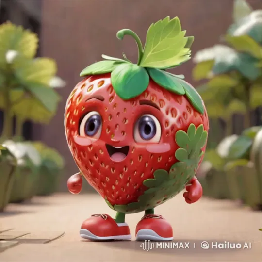 Animated Strawberry Character in a Garden Setting – AI Generated Video | Hailuo AI