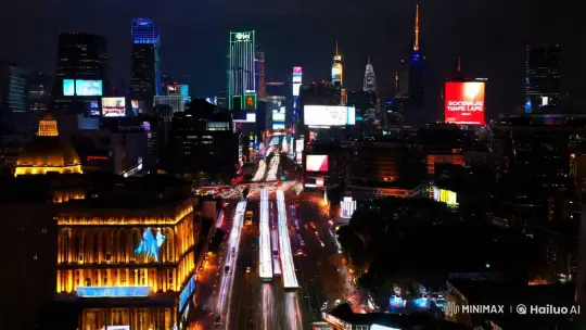 Vibrant Night Cityscape: Time-Lapse Traffic Light Trails – AI Generated Video | Hailuo AI