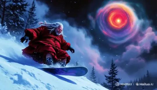 Bearded Man Snowboards Under Auroral Night Sky – AI Generated Video | Hailuo AI