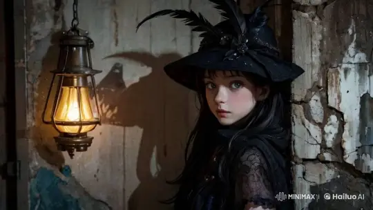 Young Girl Captivates with Intense Gaze by Rustic Wall – AI Generated Video | Hailuo AI