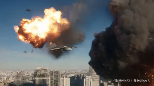 Heroic Protagonist Triumphs in Chaotic Cinematic Sequence – AI Generated Video | Hailuo AI