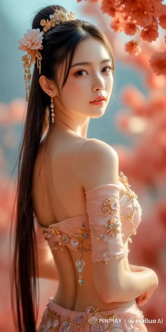 Graceful Young Woman Amidst Cherry Blossoms – AI Generated Video | Hailuo AI