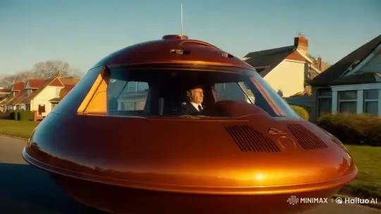 Vintage UFO Car in '70s Neighborhood Morning Light – AI Generated Video | Hailuo AI