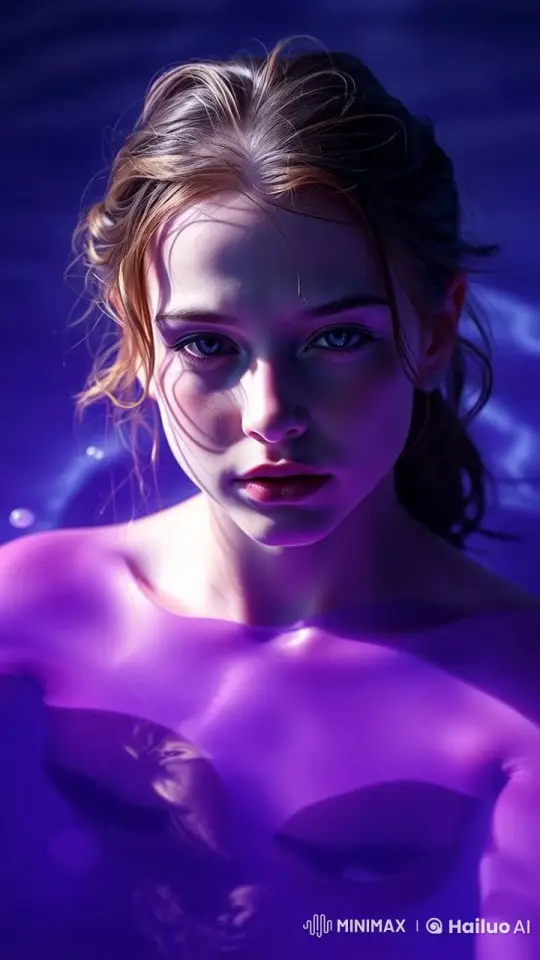 Serene Young Girl in Purple Water: 4K Slow-Motion Live2D Art – AI Generated Video | Hailuo AI