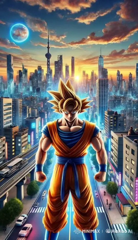 Character Powers Up in Futuristic City Under Blue Moon – AI Generated Video | Hailuo AI
