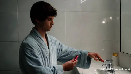 18th Birthday: Shapeshifting in Minimalist Bathroom – AI Generated Video | Hailuo AI
