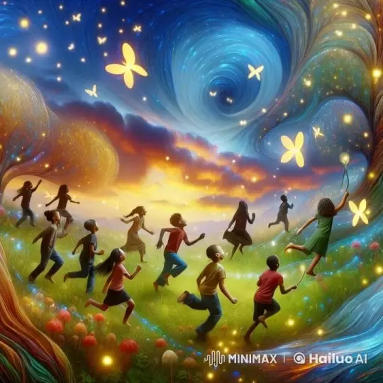 Joyful Children Running in an Ethereal Meadow – AI Generated Video | Hailuo AI