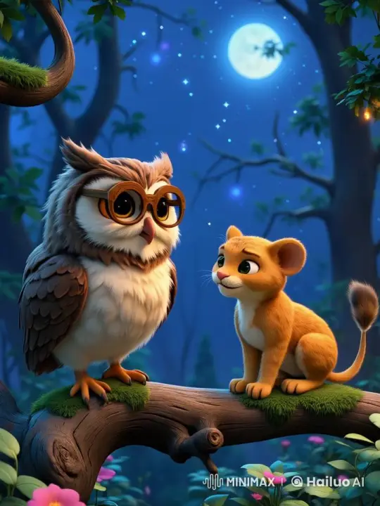 Cute Owl and Mouse in Starry Night Forest Scene – AI Generated Video | Hailuo AI