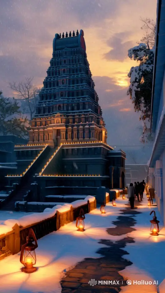 Enchanting Snowy Evening at a Live2D Rendered Temple – AI Generated Video | Hailuo AI