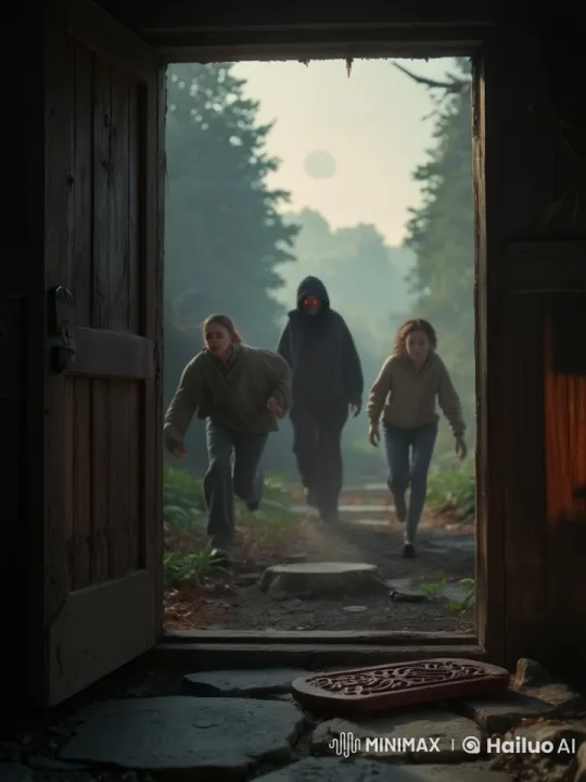 Teenagers Escape from Shadowy Figure into Dawn's Hope – AI Generated Video | Hailuo AI
