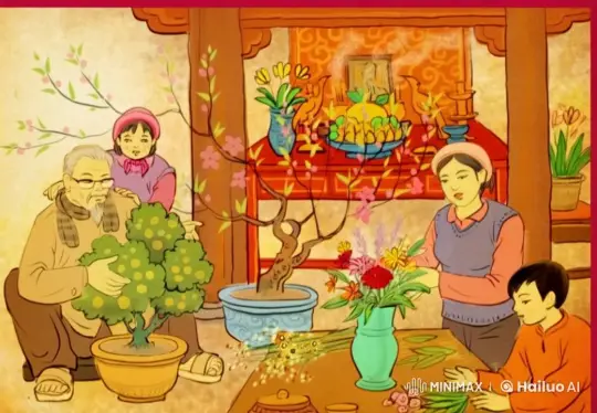 Traditional Room Harmony with Family and Nature – AI Generated Video | Hailuo AI