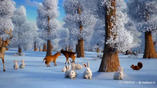 Magical Winter Wonderland: Animated Animals in Snowy Woods – AI Generated Video | Hailuo AI