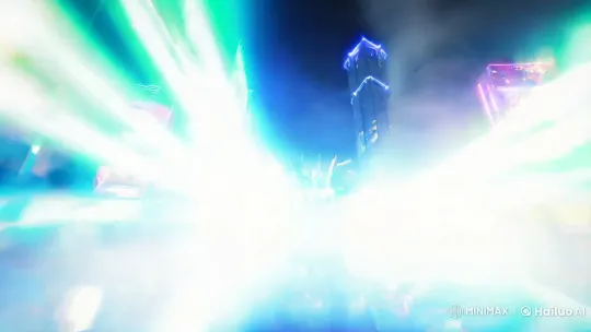 Colossal Mecha Launches Lasers in Cyberpunk Metropolis – AI Generated Video | Hailuo AI